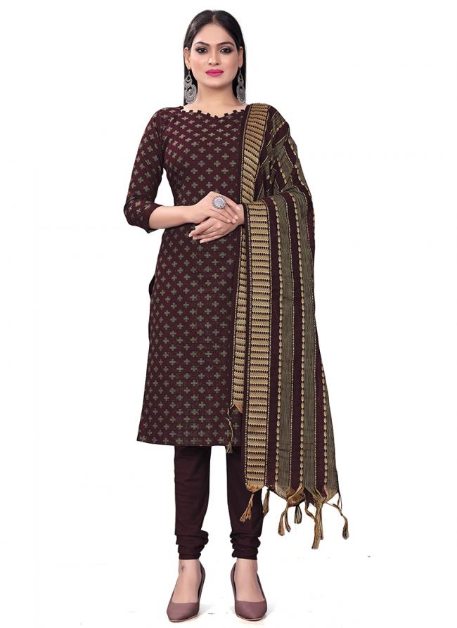 Cotton Jacquard Maroon Casual Wear Printed Dress Material